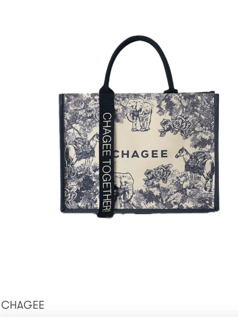 CHAGEE Navy & Cream Printed Tote Bag